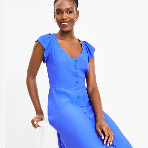 Petite Cap Sleeve Button Midi Dress - Picture 2 of 3